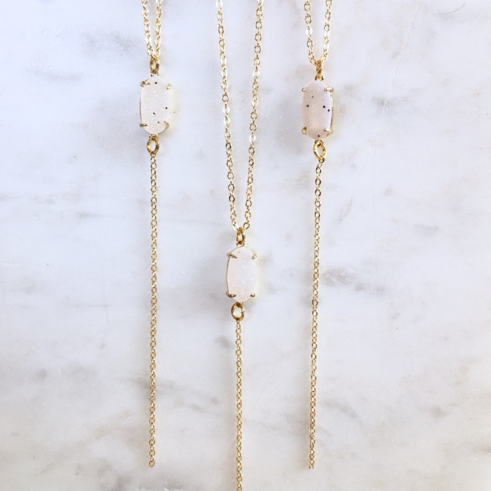 ✨Minimalist White Druzy Lariat Y Necklace✨ - Picture 4 of 5
